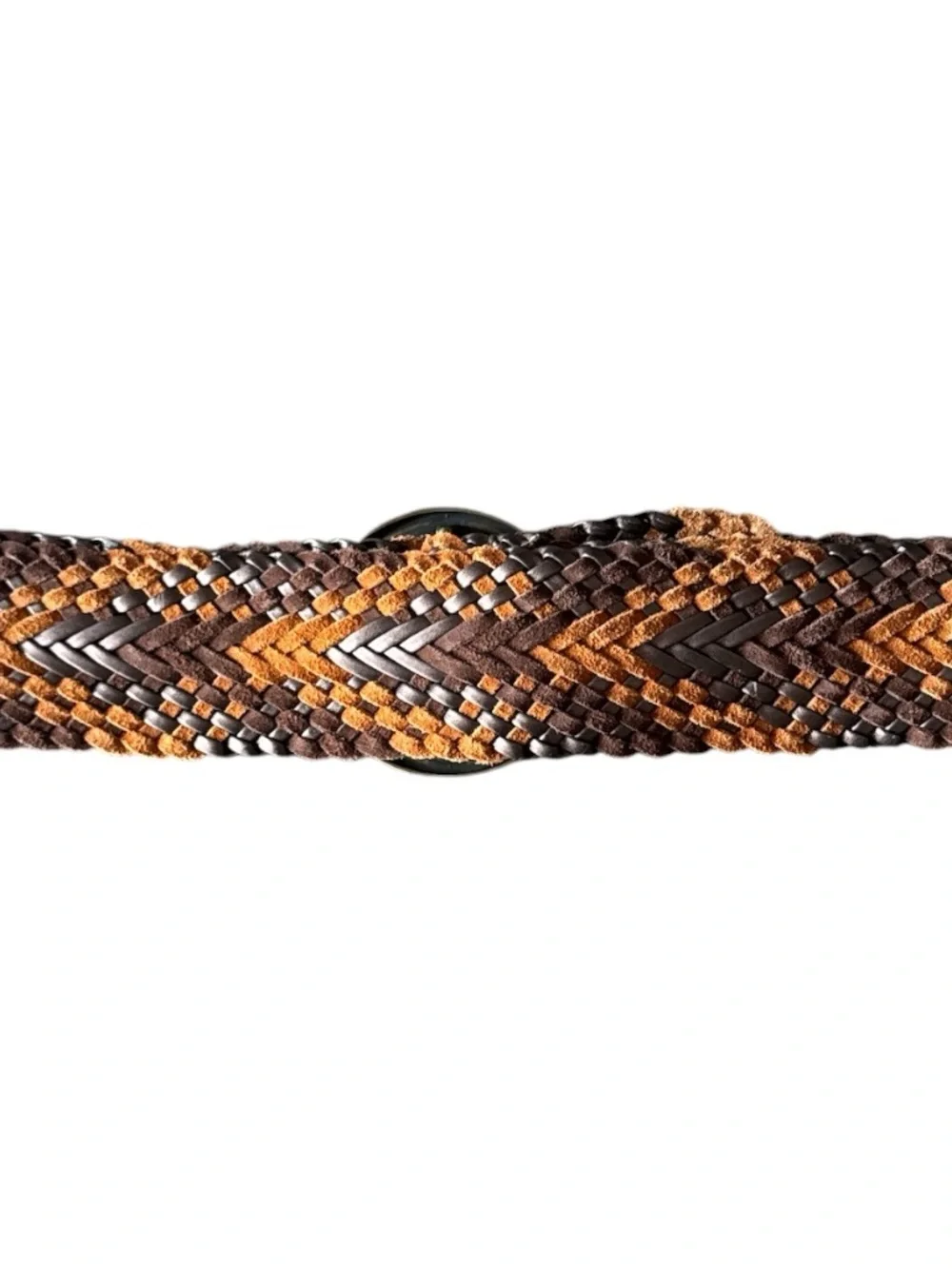 Boho Braided Wide Leather Belt Cognac Multi Brass Buckle Size OS